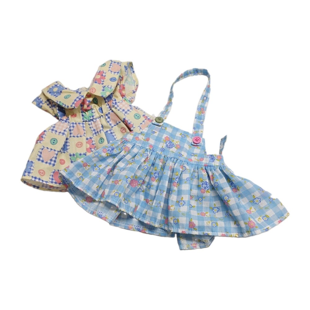 Build A Bear Vintage Dress Patchwork Print Buttons Hearts & apron Pinafore  RARE
